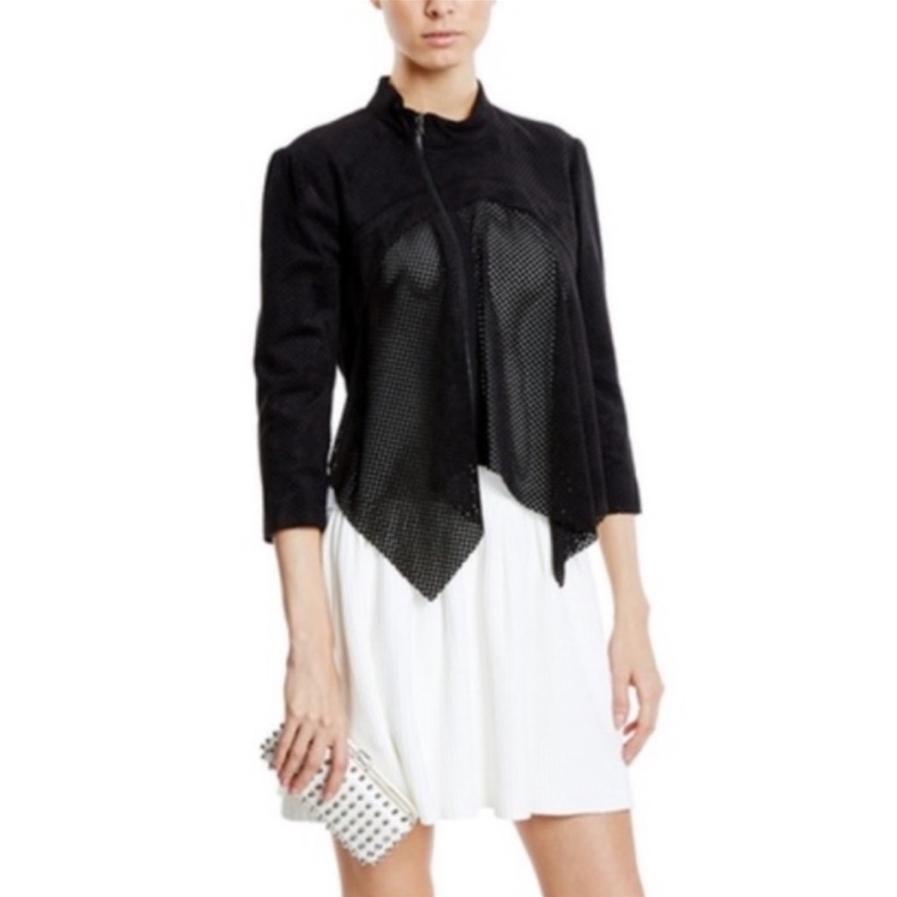 BCBG Bri Asymmetric Zip Moto Laser Cut Jacket